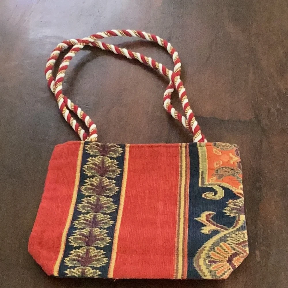 Red and Gold Shoulder Bag with Intricate Patterns and cute cord handles